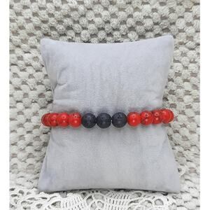 Artisan Red Howlite Beaded Bracelet 8mm Black Lava Stone Diffuser Unisex Boho